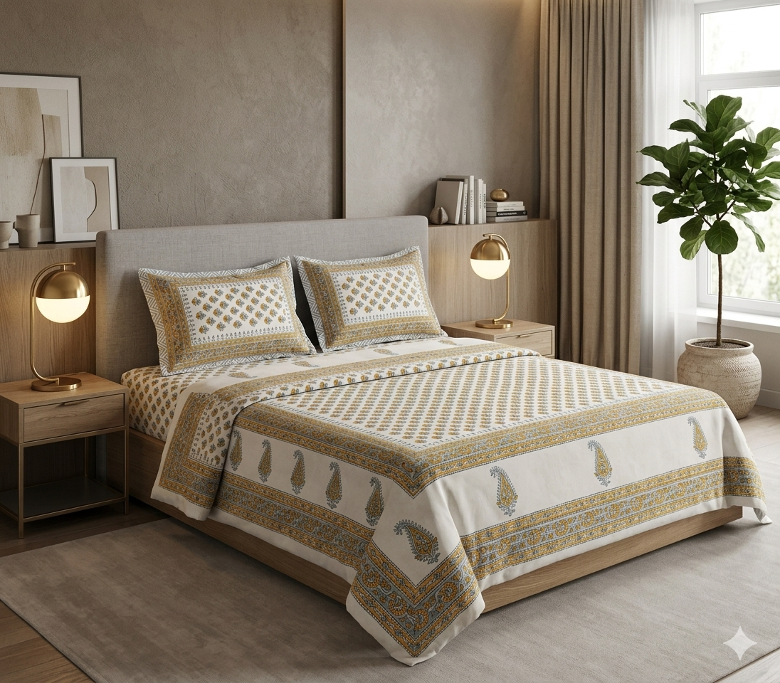 king size bedsheet hand block